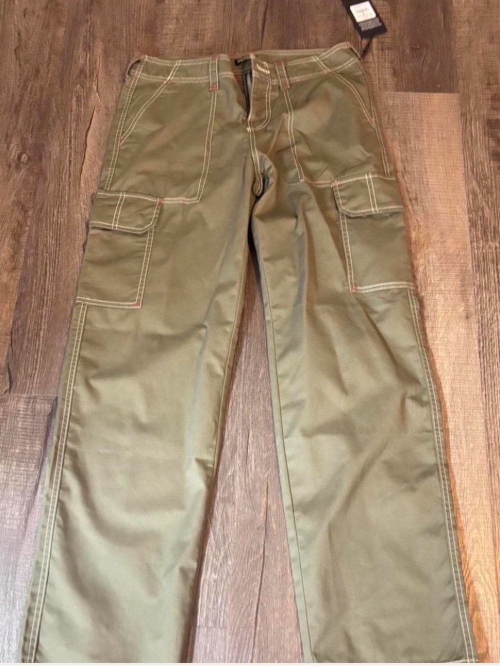 True Religion Olive Green Cargo Pants with Contrast Stitching